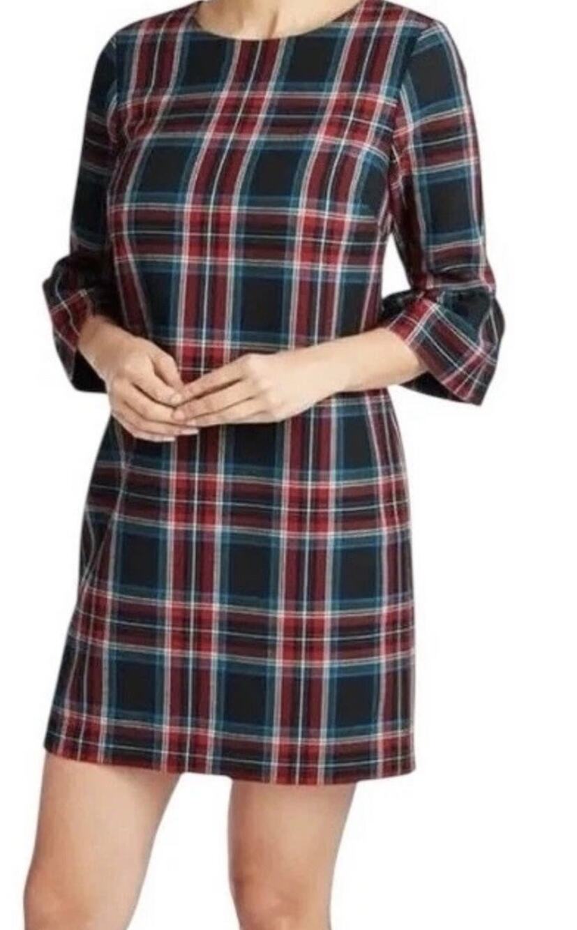 vineyard vines Jolly Plaid Greenwich Flutter Sleeve Shift Dress Size 0